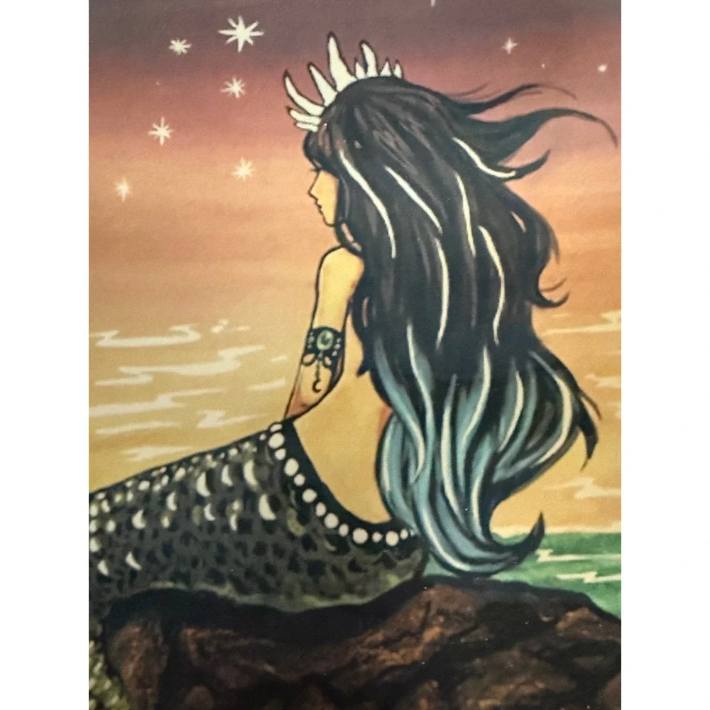 World Buyers Reina Mermaid Glass Trinket Tray Tattoo Art Moon Stars New